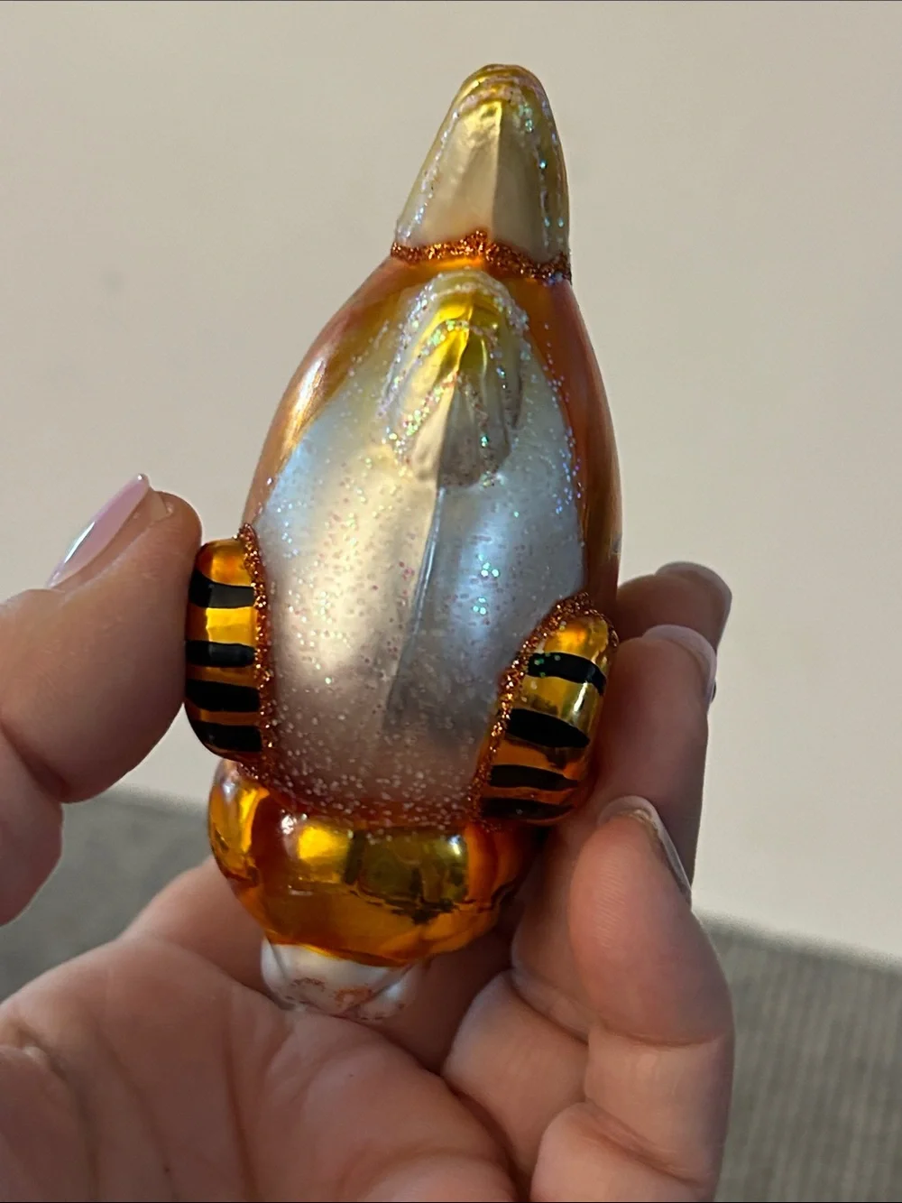 Old world Christmas Glass Tiger Kitty CatFish Ornament one ear broken